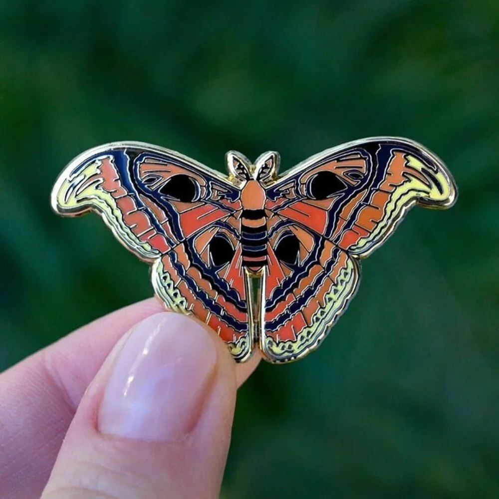 Atlas Moth Enamel Pin - Gold Plated Brooch - Garden,‎ Insect, & Nature Jewelry
